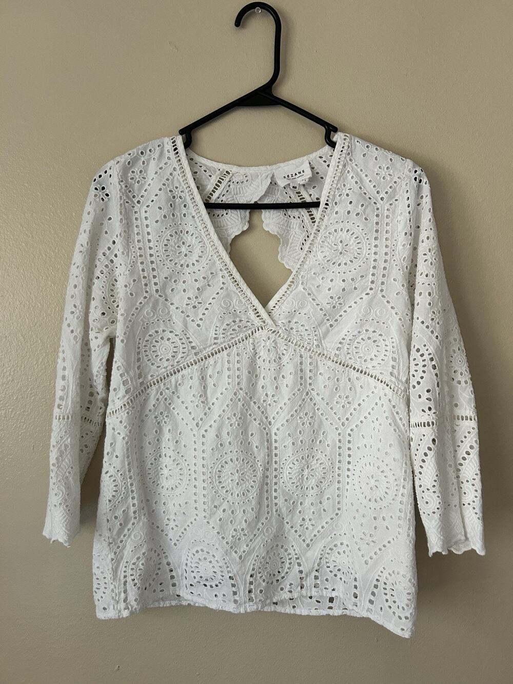 Sézane White Eyelet Broderie Anglaise Cutout Open Back Blouse Size 40 US 8/10